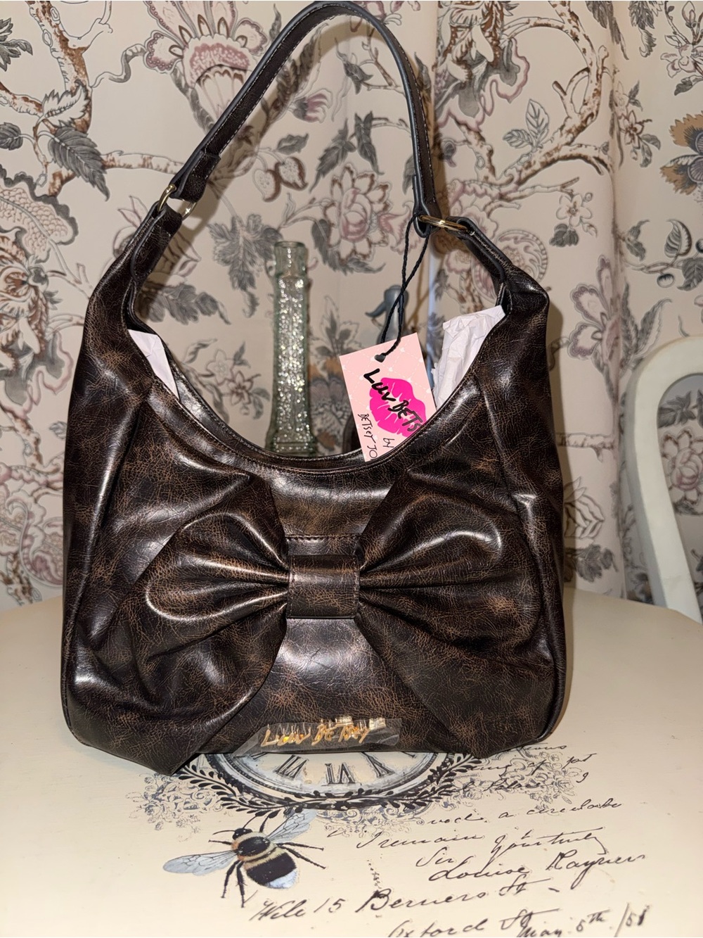 Luv Betsey by Betsey Johnson | Dark Brown Faux-Leather Shoulder Bag with Bow